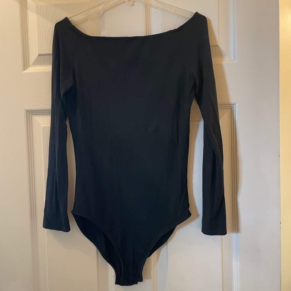 Halston Black Scoop Neck Leotard/BodySuit